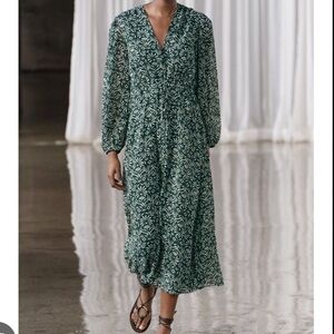 ZARA ZW collection green printed dress
